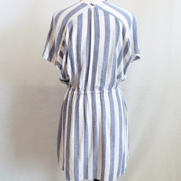 Rails Wren Seattle Linen Blend Blue & White V-Neck Striped Dress Sz Large - Picture 10 of 15